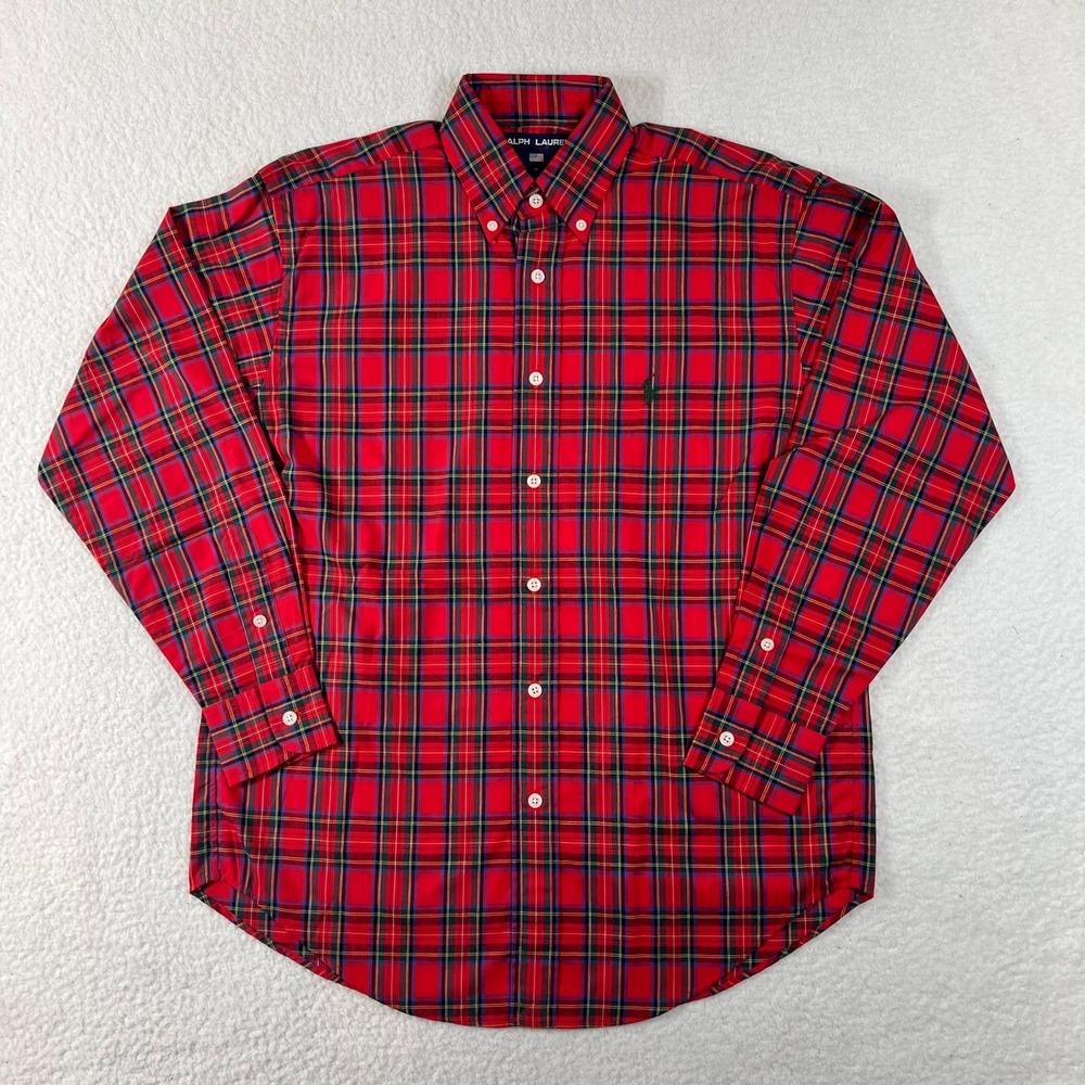 Polo Sport Ralph Lauren Red Tartan Plaid 100% Cotton Shirt Men's Size 6‎ VTG NWT